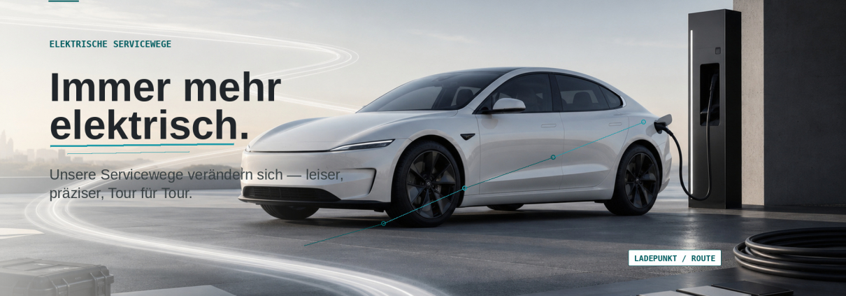 INX Kampagnenmotiv Immer mehr elektrisch mit weißer elektrischer Limousine am Ladepunkt